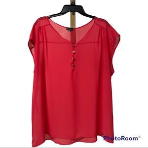 Zanobia Blouse Sleeveless Sheer Red Gold Buttons Light weight Summer Plus 3 XL